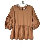 Prologue  Peplum Hem Puff Sleeve Babydoll Fit Blouse Cotton Large L Office Photo 0