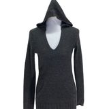 AQUA Cashmere Hooded Popover Minimalist Buttery Soft Cashmere Sweater Gray Sz XS Photo 0