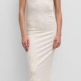 Mod Ref NWT Cream Bodycon Midi Dress with Square Neckline Photo 0