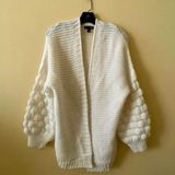 AQUA  Open Front Balloon Sleeve Oversized Cardigan in White Photo 0