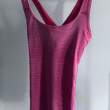 Athleta Criss Cross Built in Bra Athletic Tank Top SZ S Coral Striped Tank Photo 0