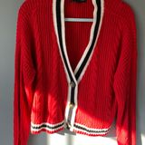 Almost Famous Red Academic Chunky Knit Cardigan Photo 0