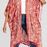 Xhilaration Boho Floral Print Rayon Kimono with Tassels in Red XS/S Photo 0