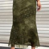 SheIn Fairycore Green Floral Print Midi Skirt Photo 0