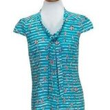 Modcloth Tie Neck Sailboat Novelty Print Blouse Blue Size S Cap Sleeve Coastal Photo 0