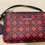 Coach wristlet wallet pouch with signature logo red dark blue Photo 0