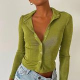 Princess Polly Green Velvet Button Up Photo 0