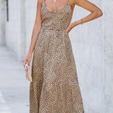 Cupshe  Ayana Lace-up Backless Maxi Slip Dress Leopard Size Medium Photo 0