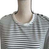 Karl Lagerfeld Women’s Striped Blouse Top Pleated Crew Neck Black White Size L Photo 0