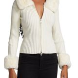 WAYF Faux Fur-Trimmed Zip Cardigan Photo 0