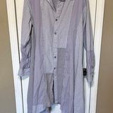 We The Free  Asymmetrical Button Down Shirt Dress Frayed Edges Large Chest 22.5” Photo 0