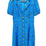 Betsey Johnson Womens Blue Lemon Polka Dot V Neck Collar Button Down Dress 4 Photo 0
