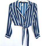 Moon Orchid Like New M Medium  Stripe Crop Top Shirt Tie Long Sleeve Formal Shirt Photo 0