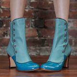 John Fluevog Boot Miracles Ascension Heeled Buttons Americana Teal Blue 9.5 GUC Photo 0