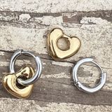 Free People 18k Gold Plated Puffy Heart Hoop Earrings Stainless Steel Womens Jewelry Photo 0