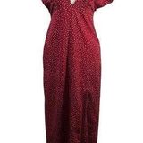 Amuse Society Dress Women S Red Polka Dot Maxi Slit Cap Sleeve Zip Wedding Guest Photo 0