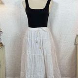 Liz Claiborne Beach babe White Broomstick Maxi Silver Gold Stripe Skirt Sz L Photo 0