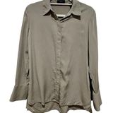 Theory SAGE GREEN SILK BUTTON DOWN LONG SLEEVE SHIRT TOP S Photo 0