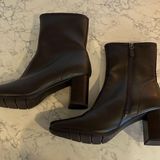 Aerosoles Dark Brown Faux Leather Heeled Ankle Boots Size 11 Photo 0