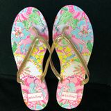 Lilly Pulitzer spring flip flops gold strap floral top NEW 9 Photo 0