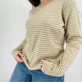 Woolrich  slouchy two tone oatmeal striped crewneck longsleeve shirt top size L Photo 0