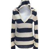 American Rag Women’s Striped Hooded Knit Sweater Navy Sz S Coastal Beachy Preppy Photo 0