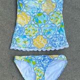 Lilly Pulitzer Tankini Bikini Strapless Blue Yellow Strapless Swimsuit Set Sz 4 Photo 0