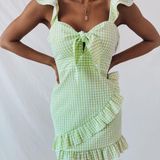 Tea & Cup Boutique Green Gingham Ruffle Dress Photo 0