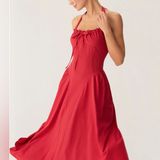 Rihoas Red Ruched Halter Midi Dress Size M Photo 0