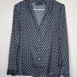 Something Navy Blue Silky Geometric Print Casual Button Up Shirt Top Photo 0