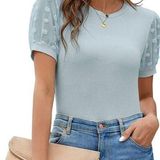 Blooming Jelly  Womens L Short Sleeve Blouse Business Casual Dressy Top Ribbed Photo 0