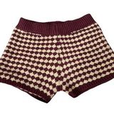 Forever 21  Knit Shorts Houndstooth High Waist Maroon Beige Size Medium Photo 0