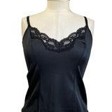 Hanes VTG 1980s Black Lace Camisole Whimsigoth Satin Slip Tank Size M Retro Y2K Goth Photo 0