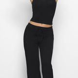 SKIMS  Pants Womens Medium Black Cotton Jersey Straight Leg Pant in soot Lounge Photo 0