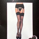 Leg Avenue  Black Sheer Garter Belt and Stocking Set NWT Size Queen Photo 0