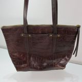 Fossil Croco Felicity Brown Leather Tote Shoulder Bag Work Travel Front Pocket Photo 0