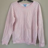 Draper James  gingham crewneck pink and white sweatshirt size large 100% cotton Photo 0
