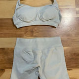 Boutique  Gray Scrunch Booty Compression Shorts Bra Set Size M NWOT Photo 0