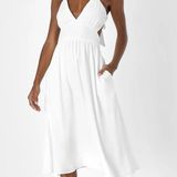 New Look Bold White Tie-Back Midi Dress With Pockets Photo 0