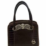 Brighton Vintage  Chantilly Brown Leather Satchel Handbag Purse Heart Owl Photo 0
