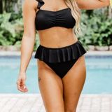 Pink Lily Black Ruffle Bikini Photo 0
