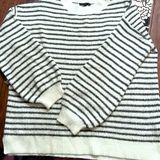 Staccato  Grey and White Striped Oversized sweater with ballooned sleeves Sz L Photo 0