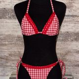 Boutique Red and White Gingham with Lace trim bikini set Photo 0