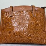 Patricia Nash Prescott Tote Shoulder Cognac Engraved Floral Photo 0