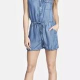 Lucky Brand Drawstring Sleeveless Denim Romper with Pockets medium NWT Photo 0