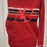 Apple Bottoms  Red Sweater One Shoulder Acrylic Wool Blend Large Y2K Logo Stripe Photo 0