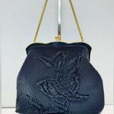 Vintage Seed Bead Purse Handmade in Hong Kong~Beautiful Black Photo 0