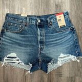 Levi's  501 High Rise Blue Distressed Denim Shorts Photo 0