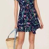 Slate + Willow  Floral Tie Waist Mini Dress, Navy Blue Floral Size L Retail $150 Photo 0