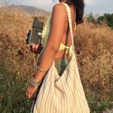 Boutique Neutral Striped Cross Body Bag Photo 0